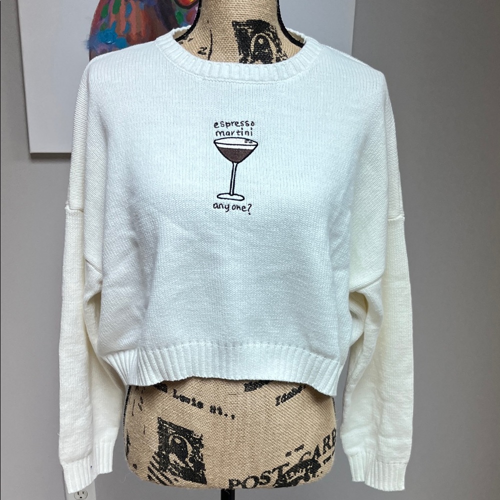 Chic White Sweater with Martini Glass Design